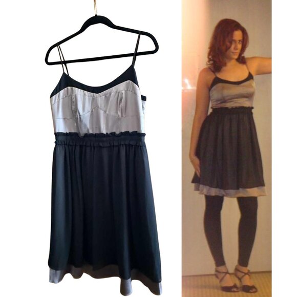 BCBG Max Azria Black & Blush Satin Chiffon Cocktail Dress Sz 8 | Y2K grunge - Picture 2 of 10